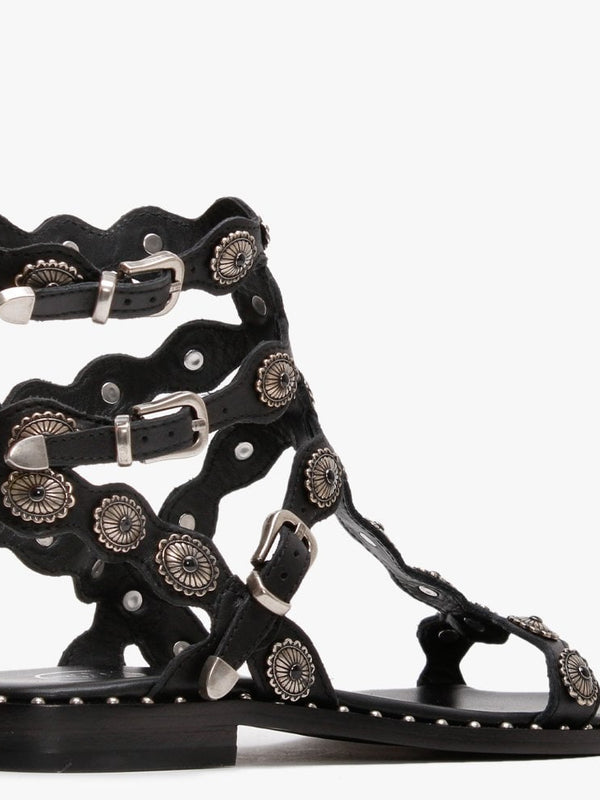 Phoenix Black Leather Gladiator Sandals
