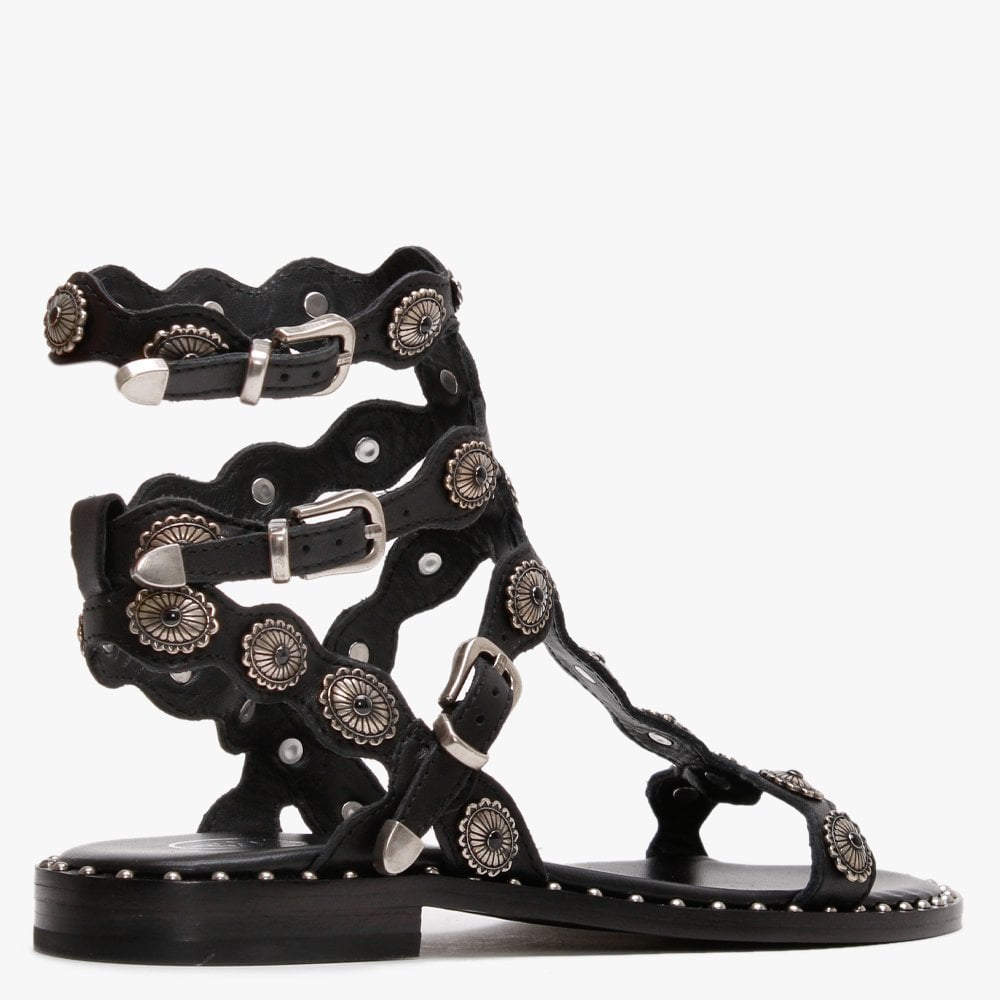 Phoenix Black Leather Gladiator Sandals