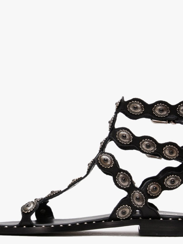 Phoenix Black Leather Gladiator Sandals