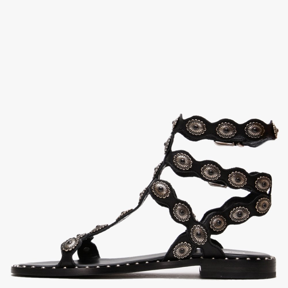 Phoenix Black Leather Gladiator Sandals