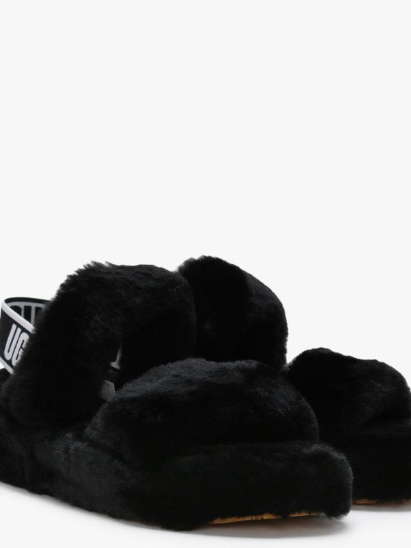 Fluff Oh Yeah Black Sheepskin Sliders