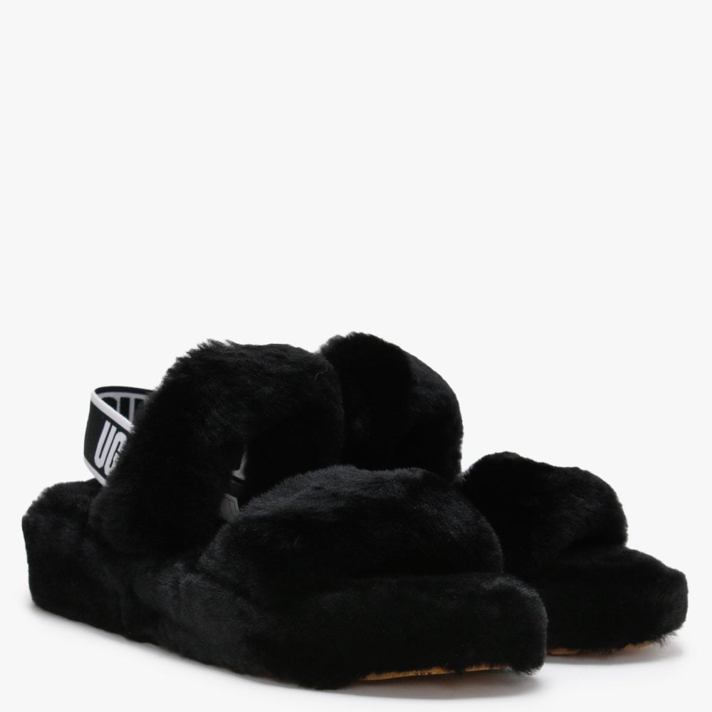 Fluff Oh Yeah Black Sheepskin Sliders