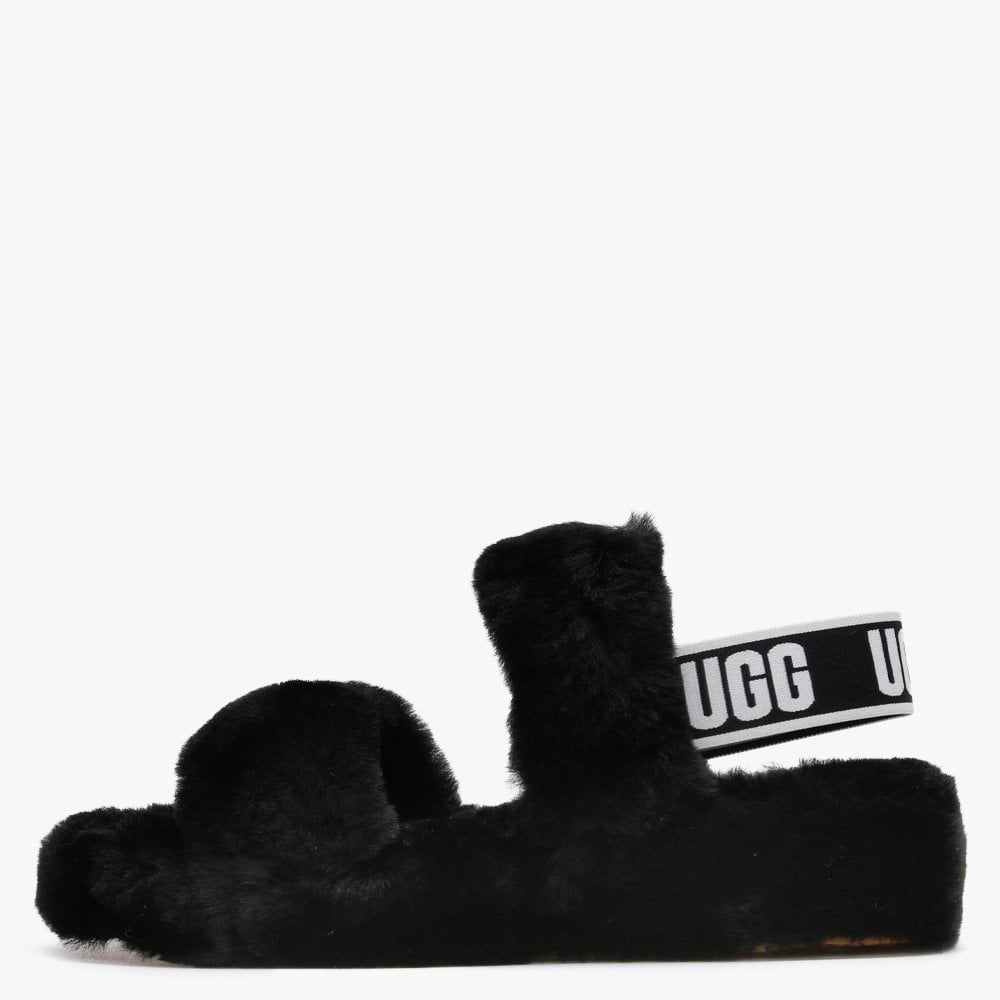 Fluff Oh Yeah Black Sheepskin Sliders