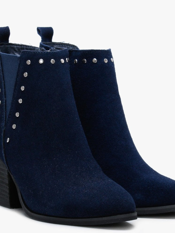 Benie Navy Suedettte Studded Ankle Boots