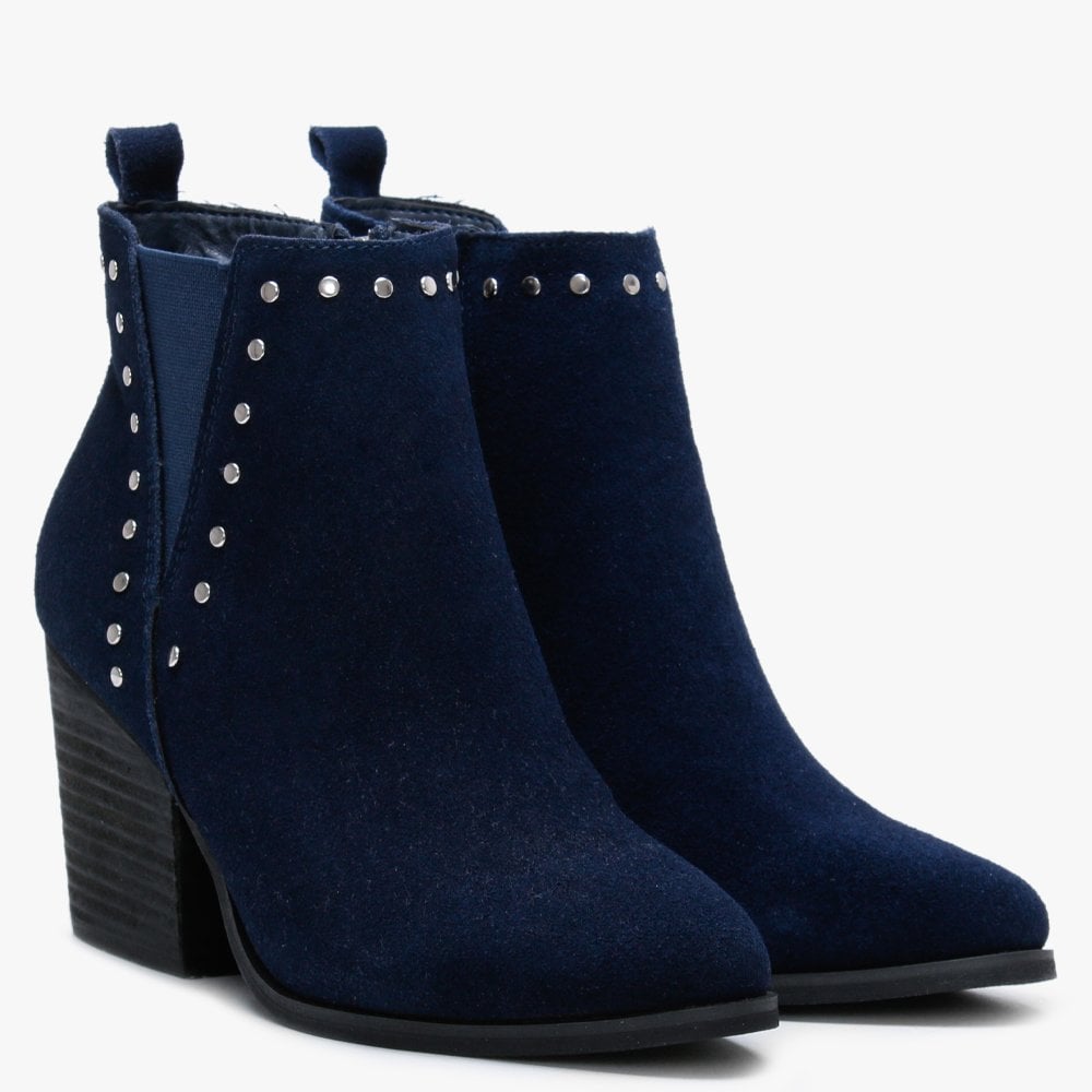 Benie Navy Suedettte Studded Ankle Boots