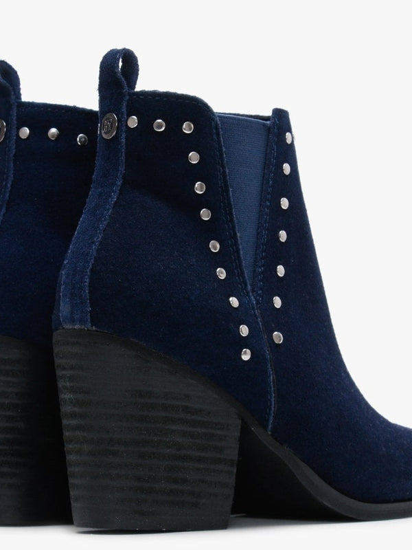 Benie Navy Suedettte Studded Ankle Boots