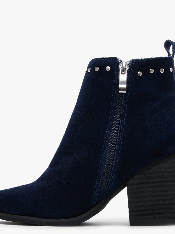 Benie Navy Suedettte Studded Ankle Boots