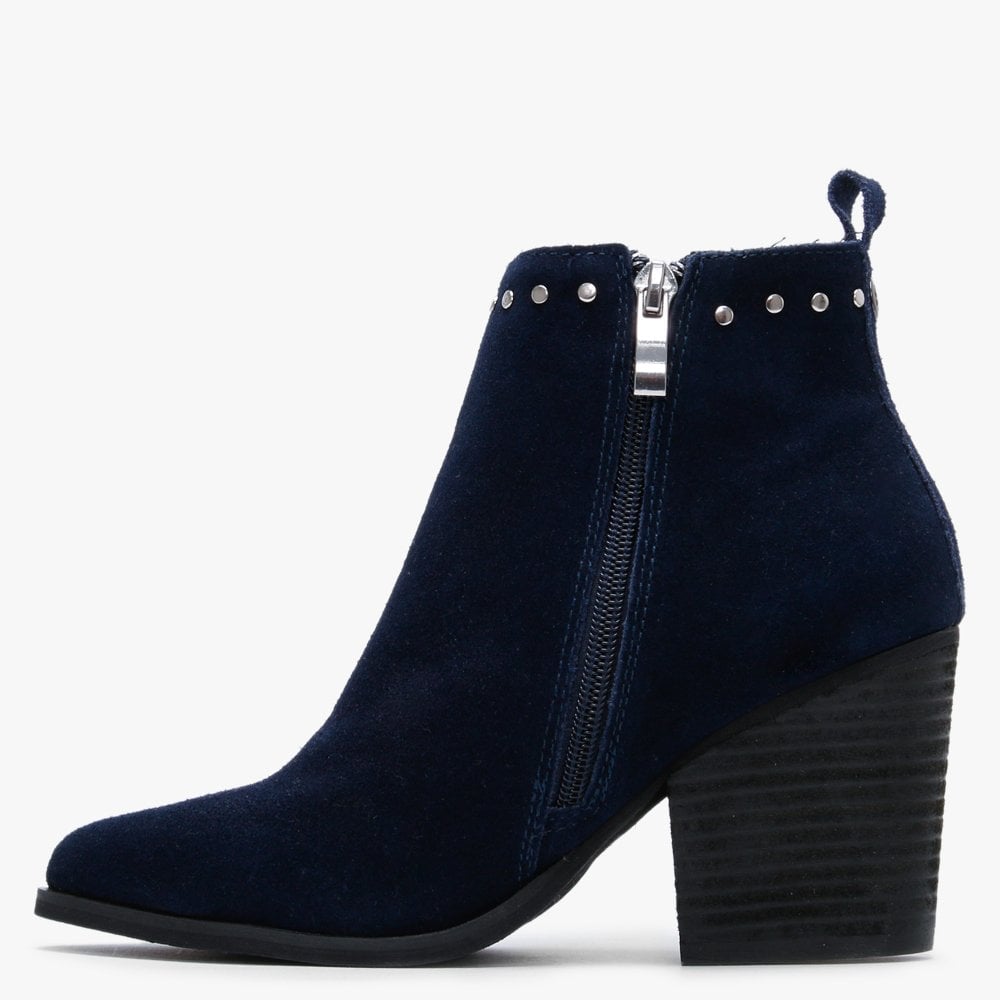 Benie Navy Suedettte Studded Ankle Boots