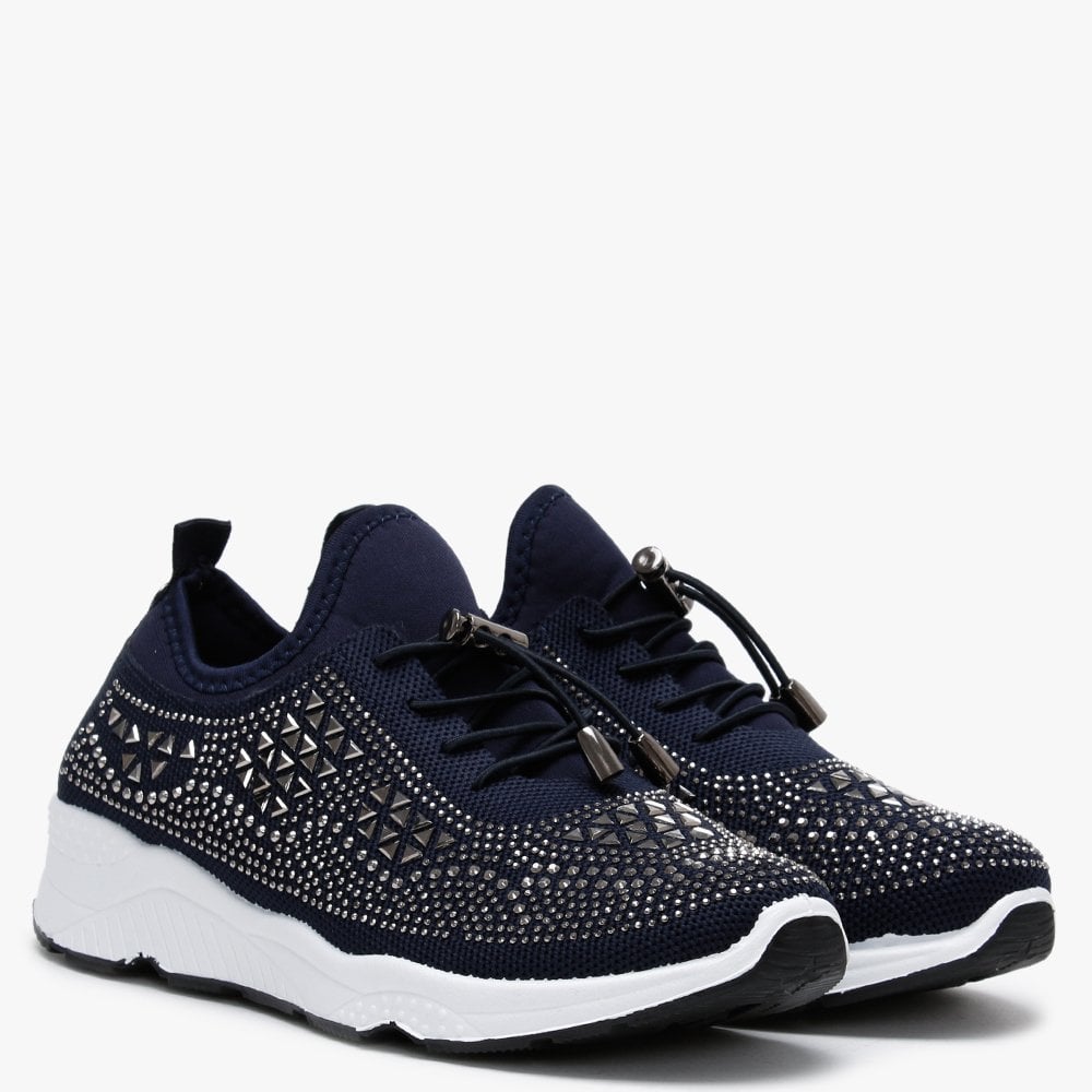 Borena Navy Embellished Trainers