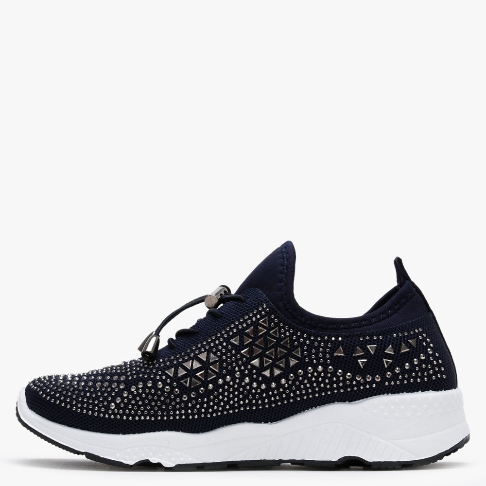 Borena Navy Embellished Trainers
