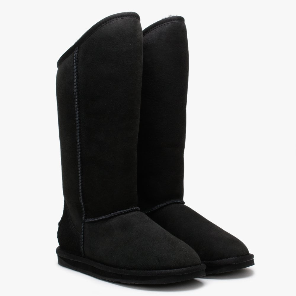 Cosy Tall Black Double Faced Sheepskin Knee Boots