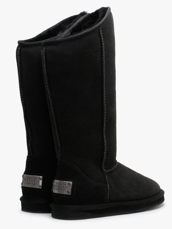 Cosy Tall Black Double Faced Sheepskin Knee Boots