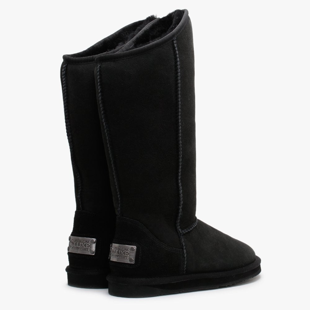 Cosy Tall Black Double Faced Sheepskin Knee Boots