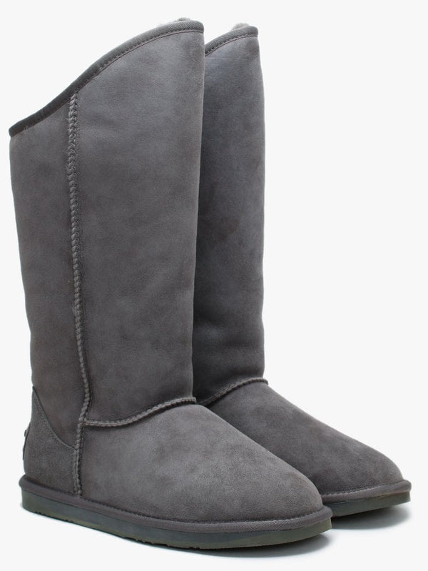 Cosy Tall Grey Double Faced Sheepskin Knee Boots