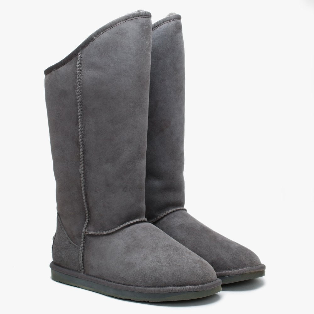Cosy Tall Grey Double Faced Sheepskin Knee Boots