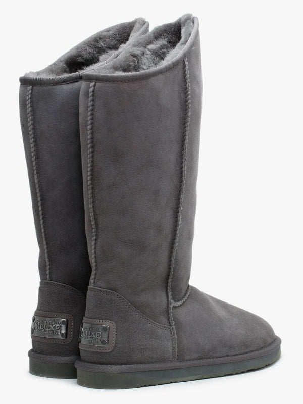 Cosy Tall Grey Double Faced Sheepskin Knee Boots