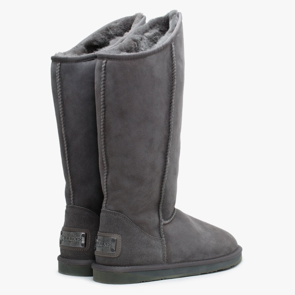 Cosy Tall Grey Double Faced Sheepskin Knee Boots