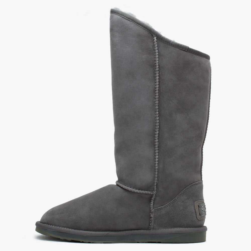 Cosy Tall Grey Double Faced Sheepskin Knee Boots