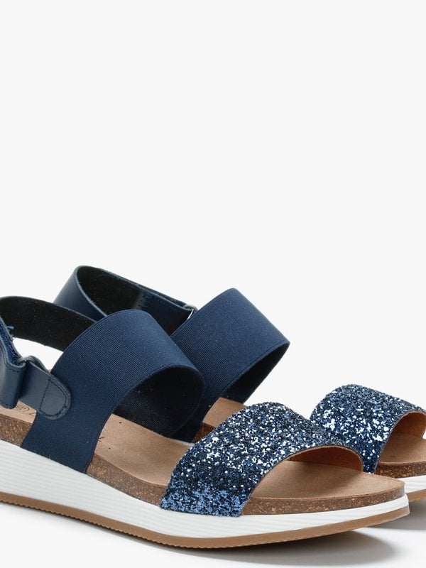 Bottlewell II Blue Glitter Low Wedge Sandals