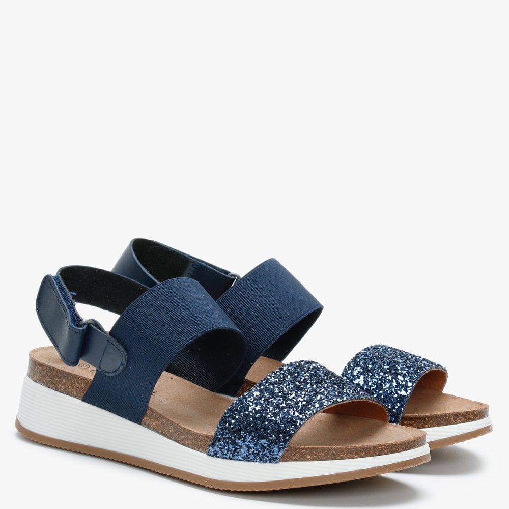 Bottlewell II Blue Glitter Low Wedge Sandals