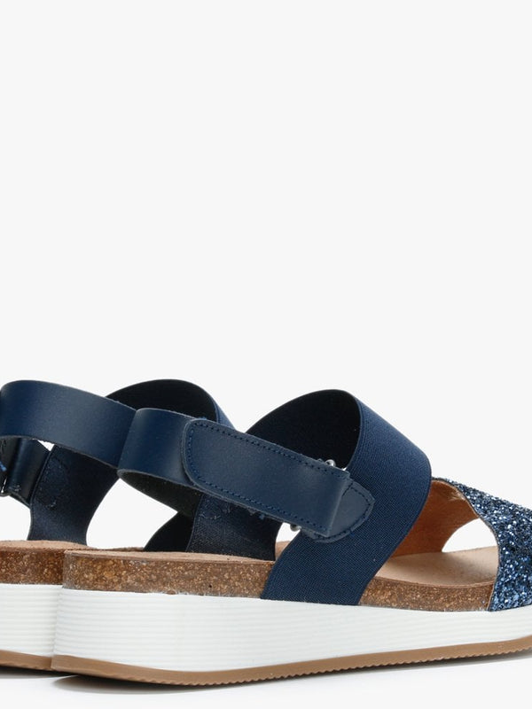 Bottlewell II Blue Glitter Low Wedge Sandals