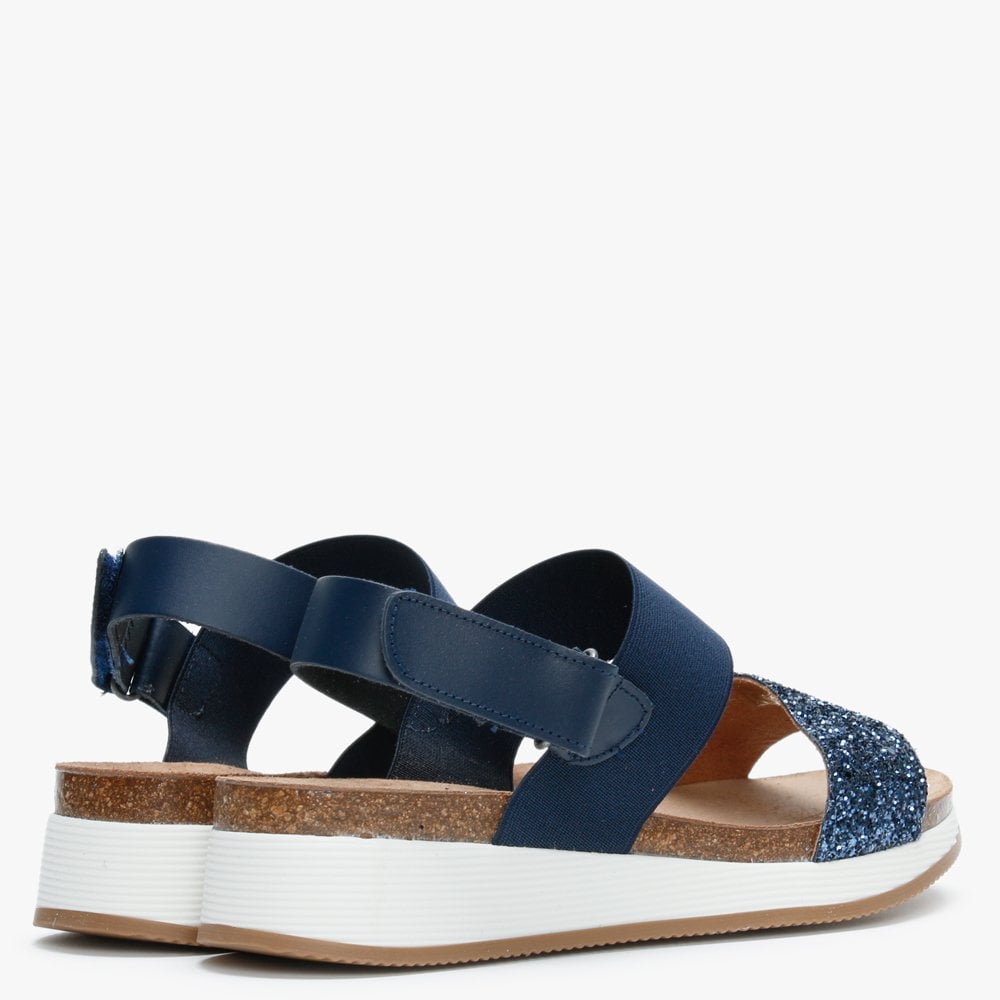 Bottlewell II Blue Glitter Low Wedge Sandals