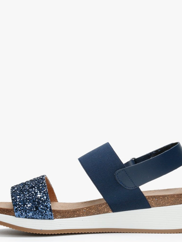 Bottlewell II Blue Glitter Low Wedge Sandals