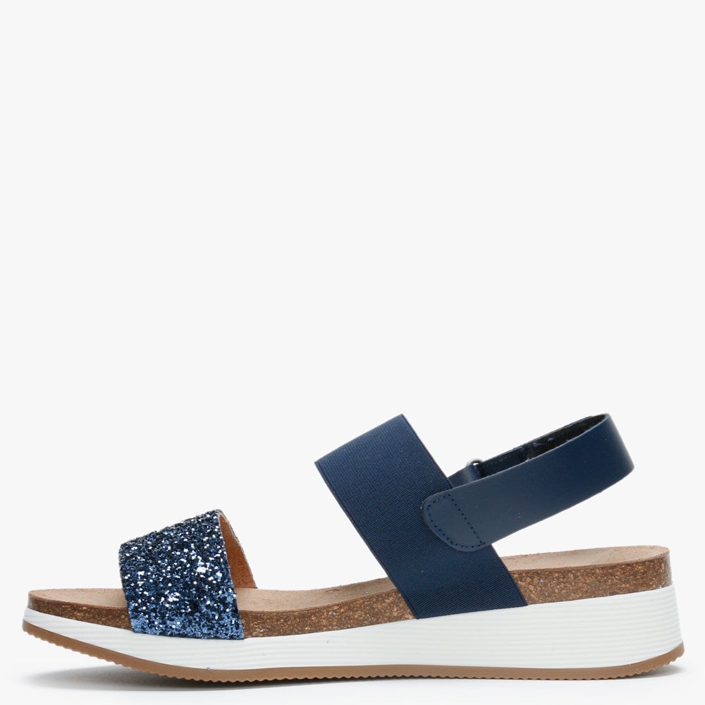 Bottlewell II Blue Glitter Low Wedge Sandals