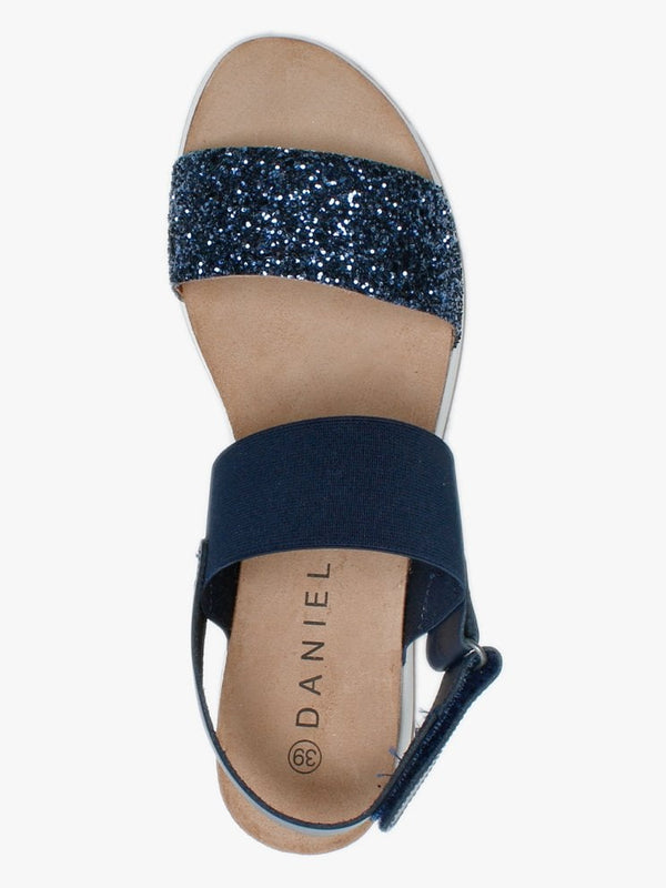 Bottlewell II Blue Glitter Low Wedge Sandals