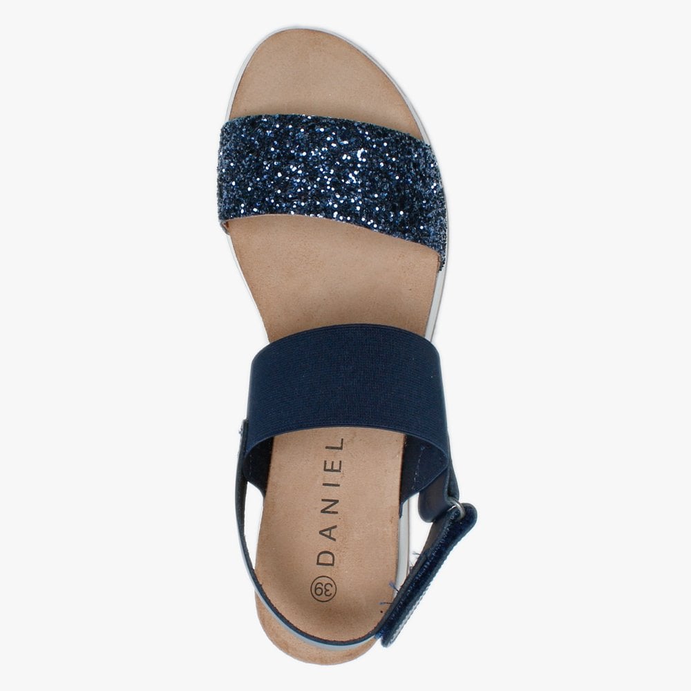 Bottlewell II Blue Glitter Low Wedge Sandals