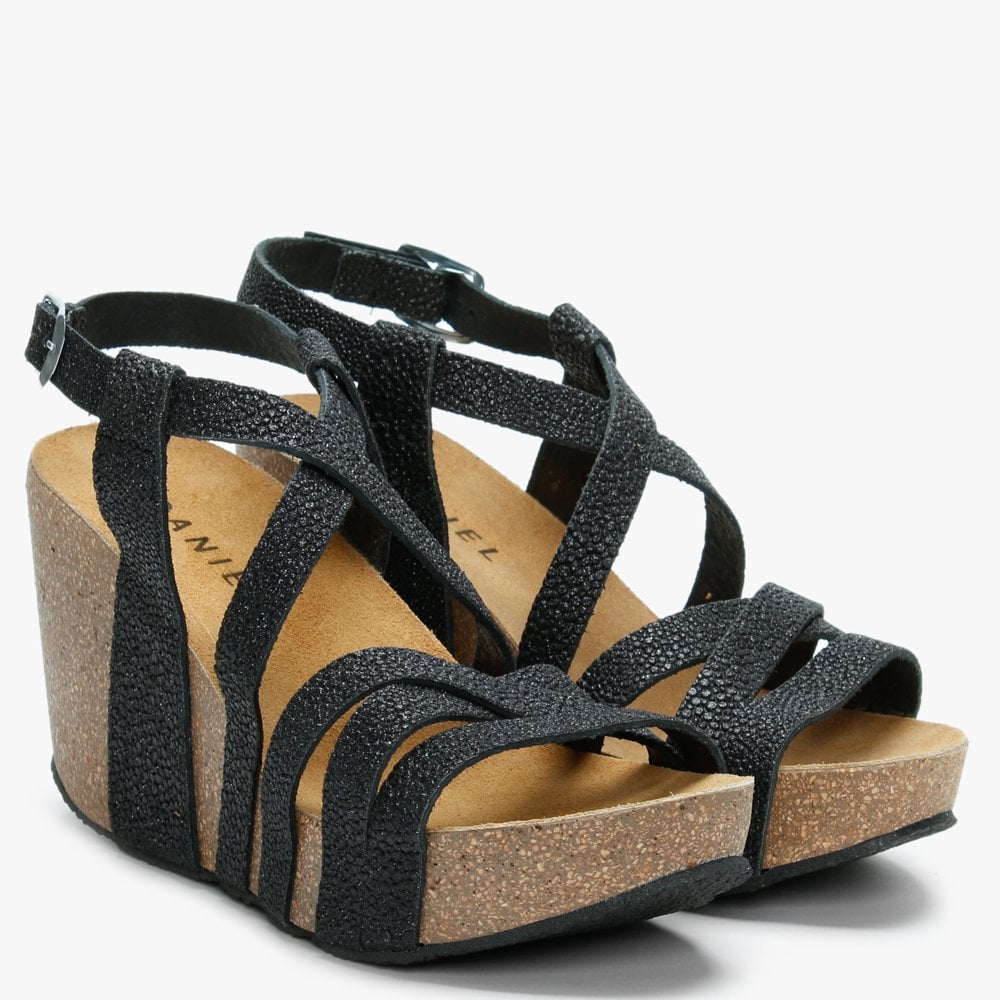 Beverlywood II Black Metallic Textured Wedge Sandals