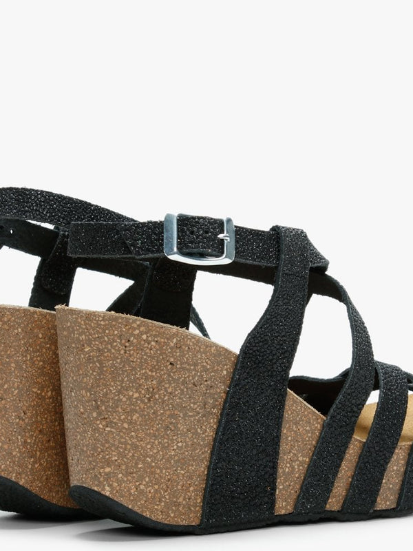 Beverlywood II Black Metallic Textured Wedge Sandals