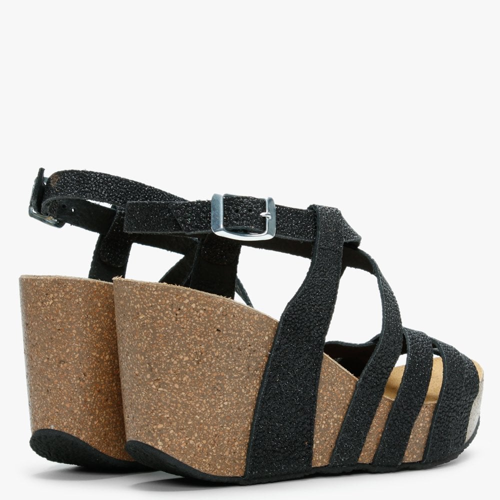 Beverlywood II Black Metallic Textured Wedge Sandals