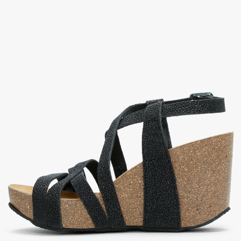Beverlywood II Black Metallic Textured Wedge Sandals