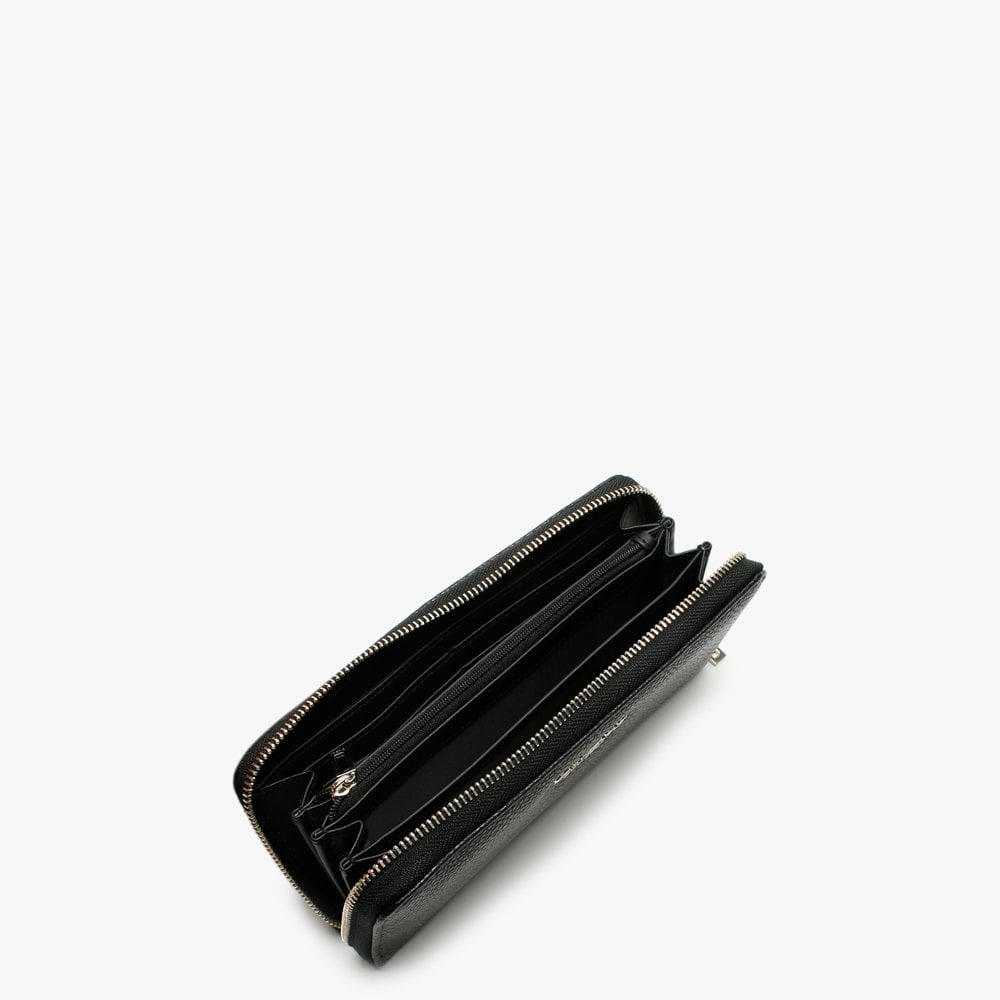 Vikky SLG Large Black Textured Zip Around Wallet