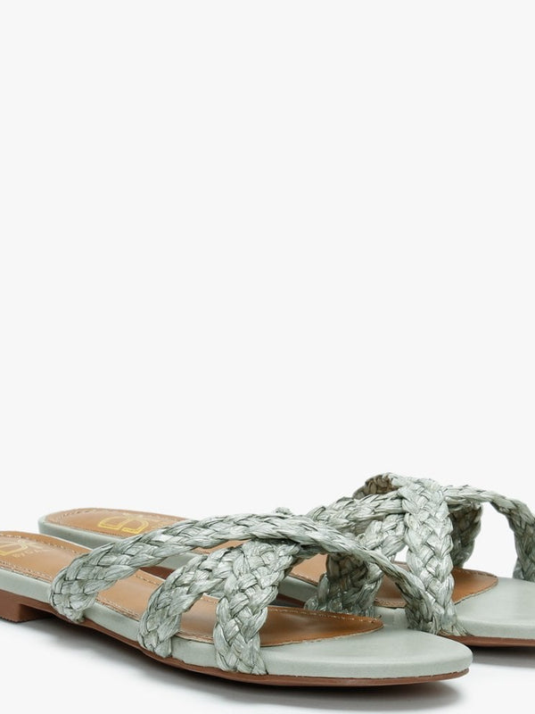 Yasemin Green Plaited Cross Strap Mules