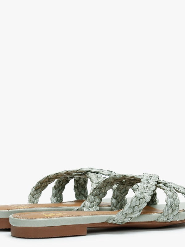 Yasemin Green Plaited Cross Strap Mules