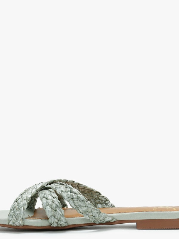 Yasemin Green Plaited Cross Strap Mules