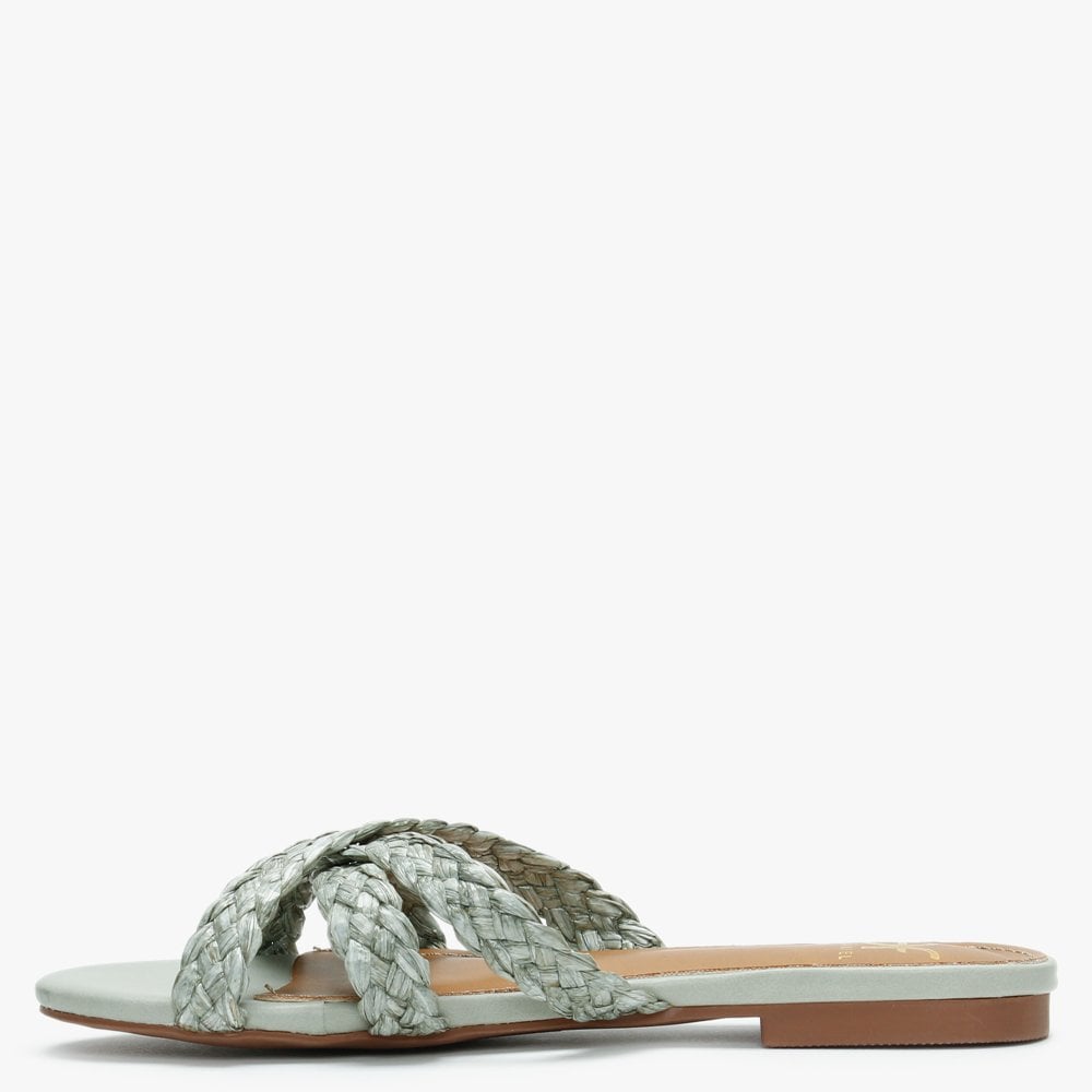 Yasemin Green Plaited Cross Strap Mules
