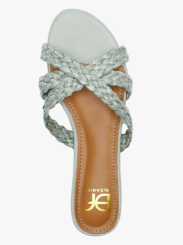 Yasemin Green Plaited Cross Strap Mules