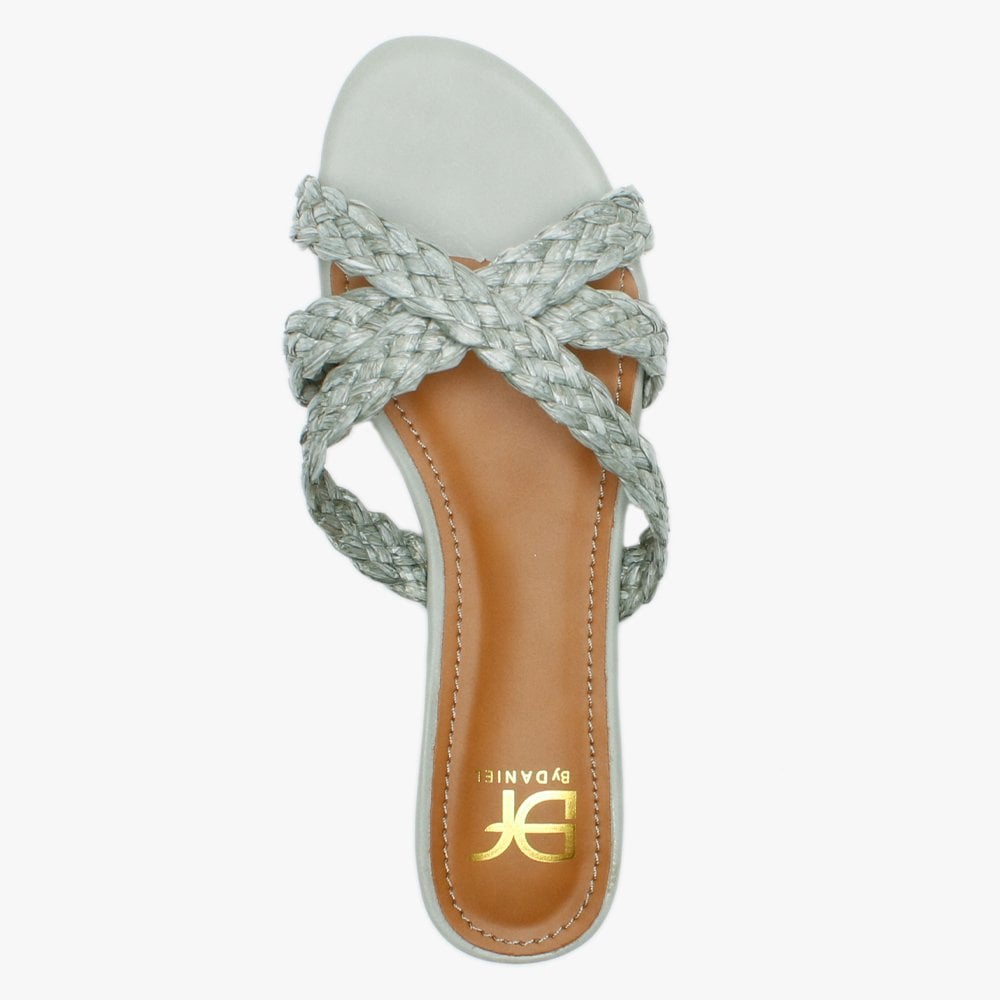 Yasemin Green Plaited Cross Strap Mules