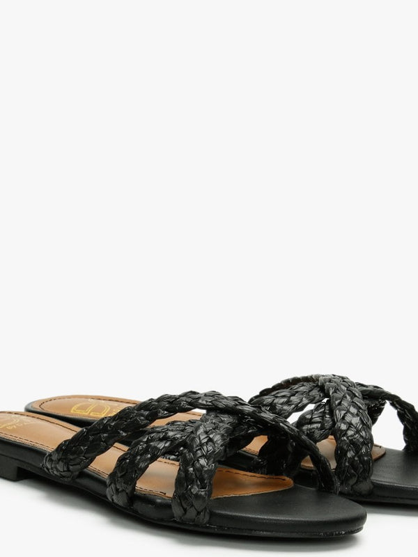 Yasemin Black Plaited Cross Strap Mules