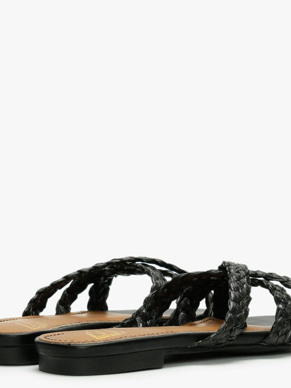 Yasemin Black Plaited Cross Strap Mules
