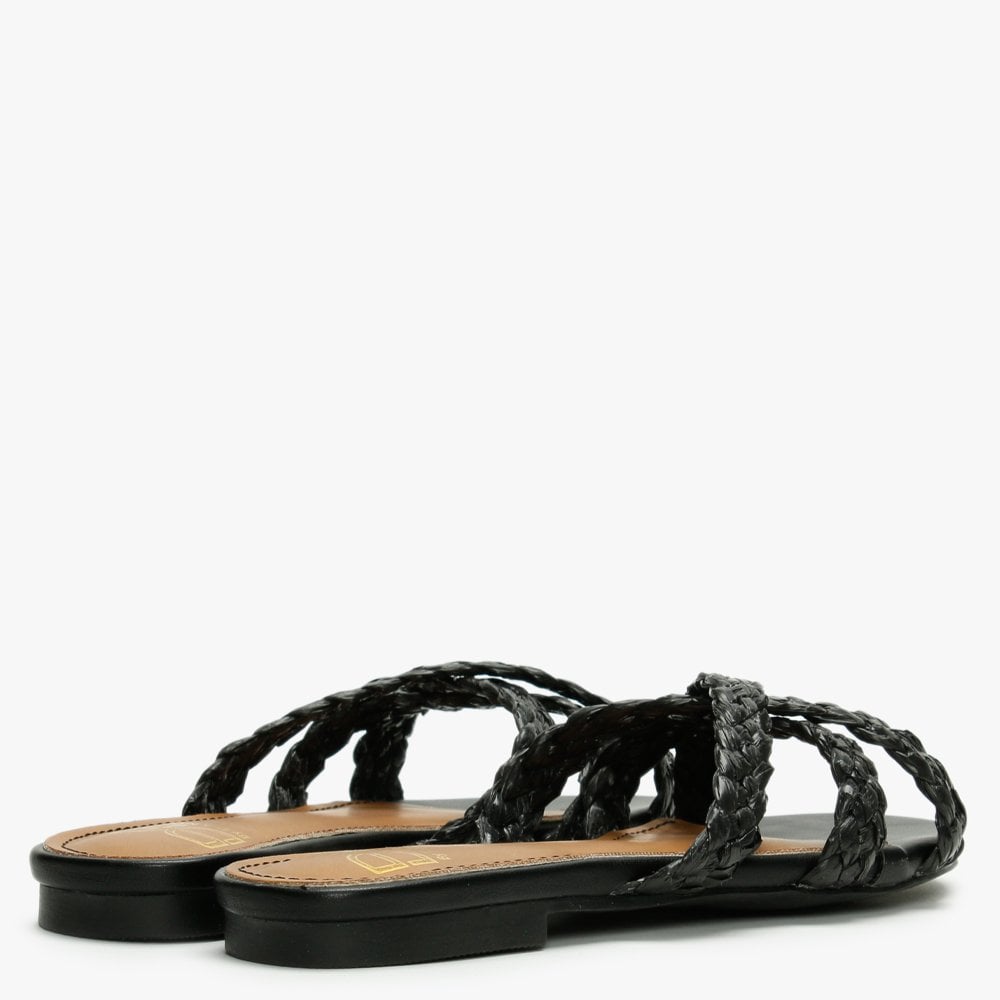 Yasemin Black Plaited Cross Strap Mules