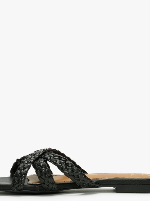 Yasemin Black Plaited Cross Strap Mules