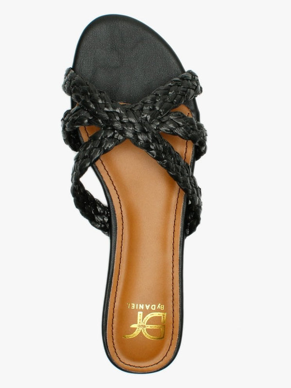 Yasemin Black Plaited Cross Strap Mules