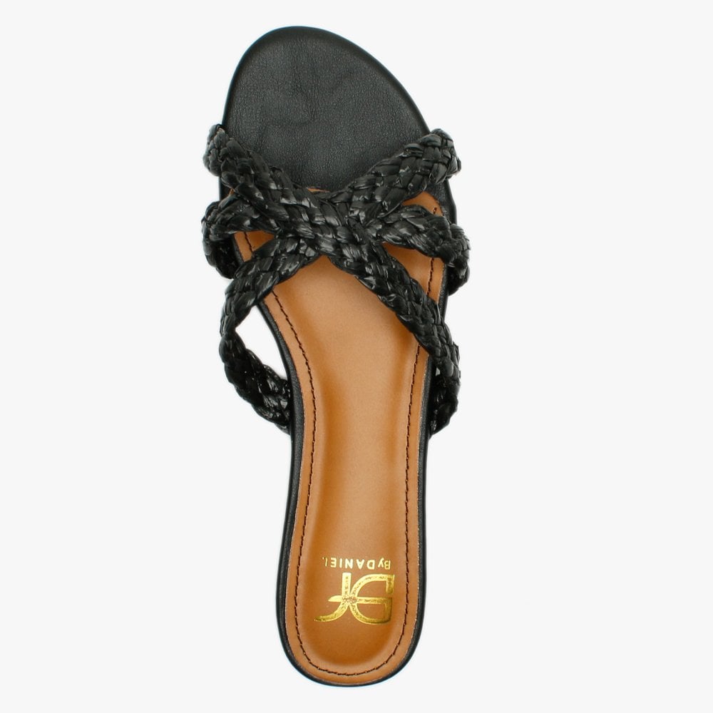 Yasemin Black Plaited Cross Strap Mules