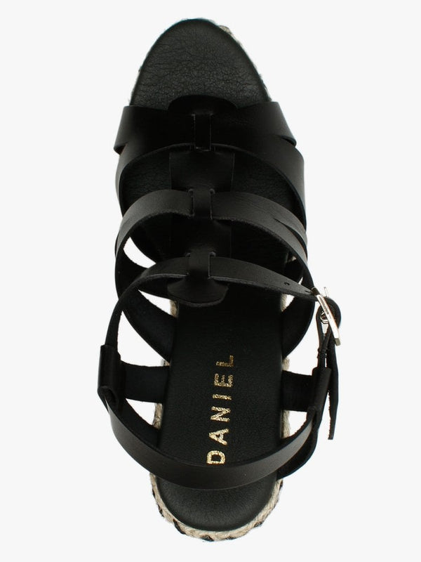 Isley Black Leather Jute Wedge Sandals
