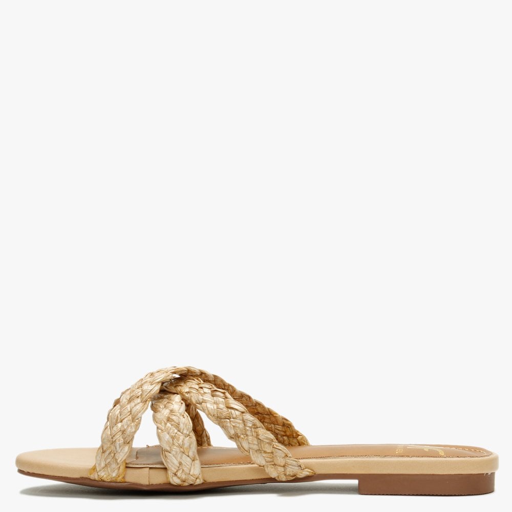 Yasemin Beige Plaited Cross Strap Mules