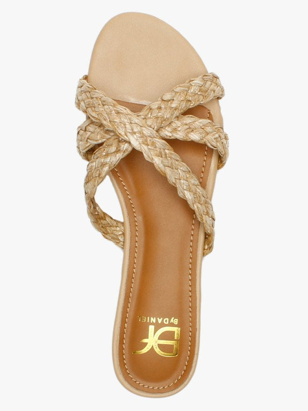 Yasemin Beige Plaited Cross Strap Mules